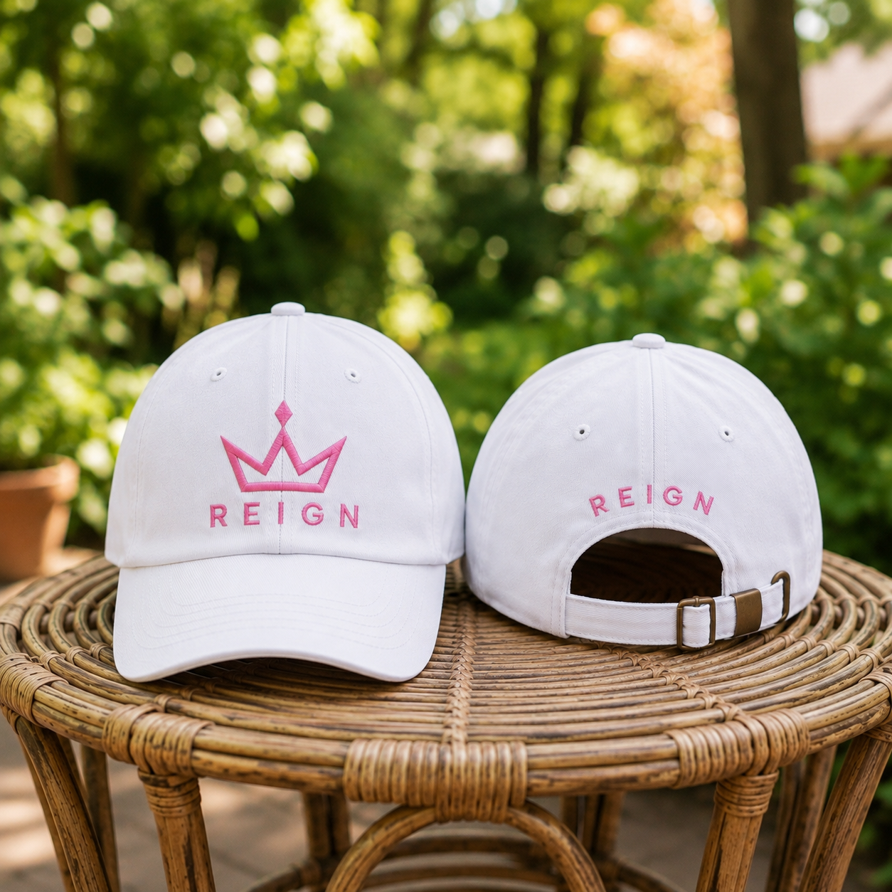 Reign Strapback Hats pink/white